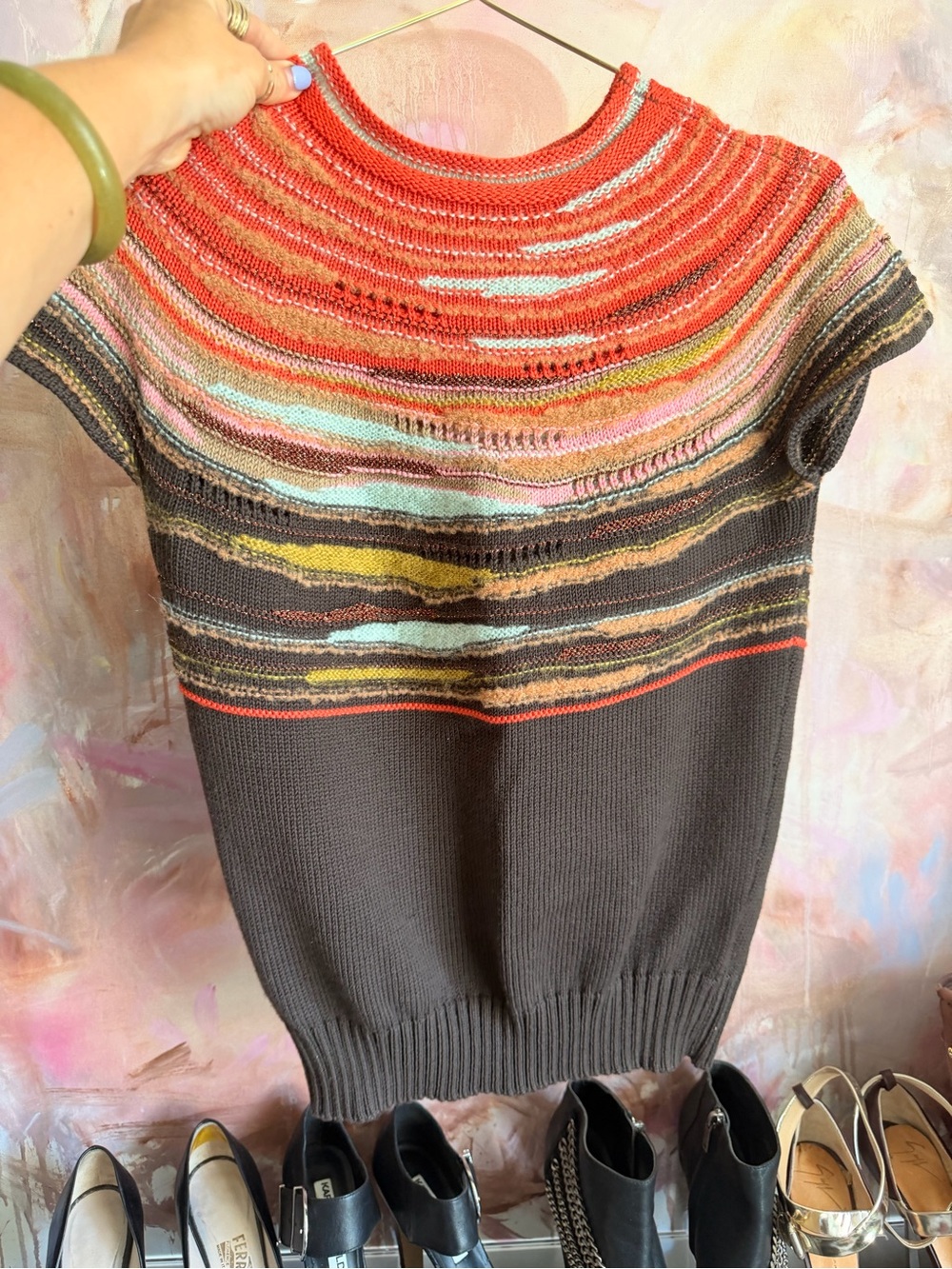 Missoni Multicolor Striped Crewneck Sweater with Red Yoke